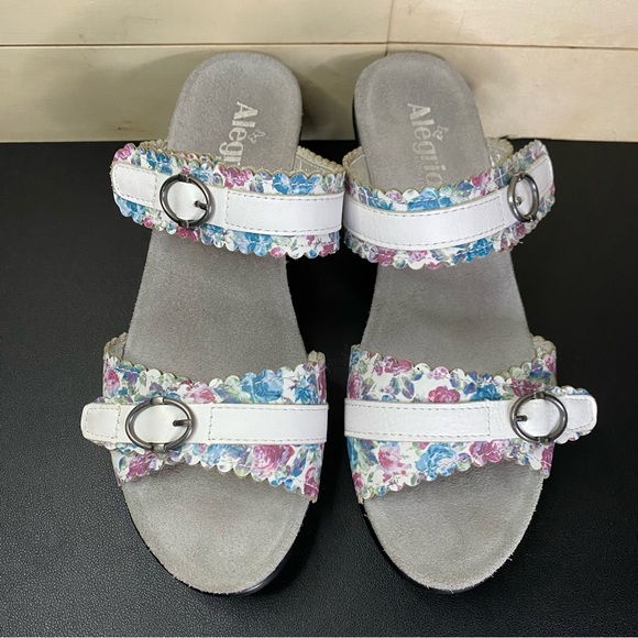 Alegria Bobbi Flounce Floral Sandals Women's Size 11 Shoes EU41 Leather White - Picture 7 of 11